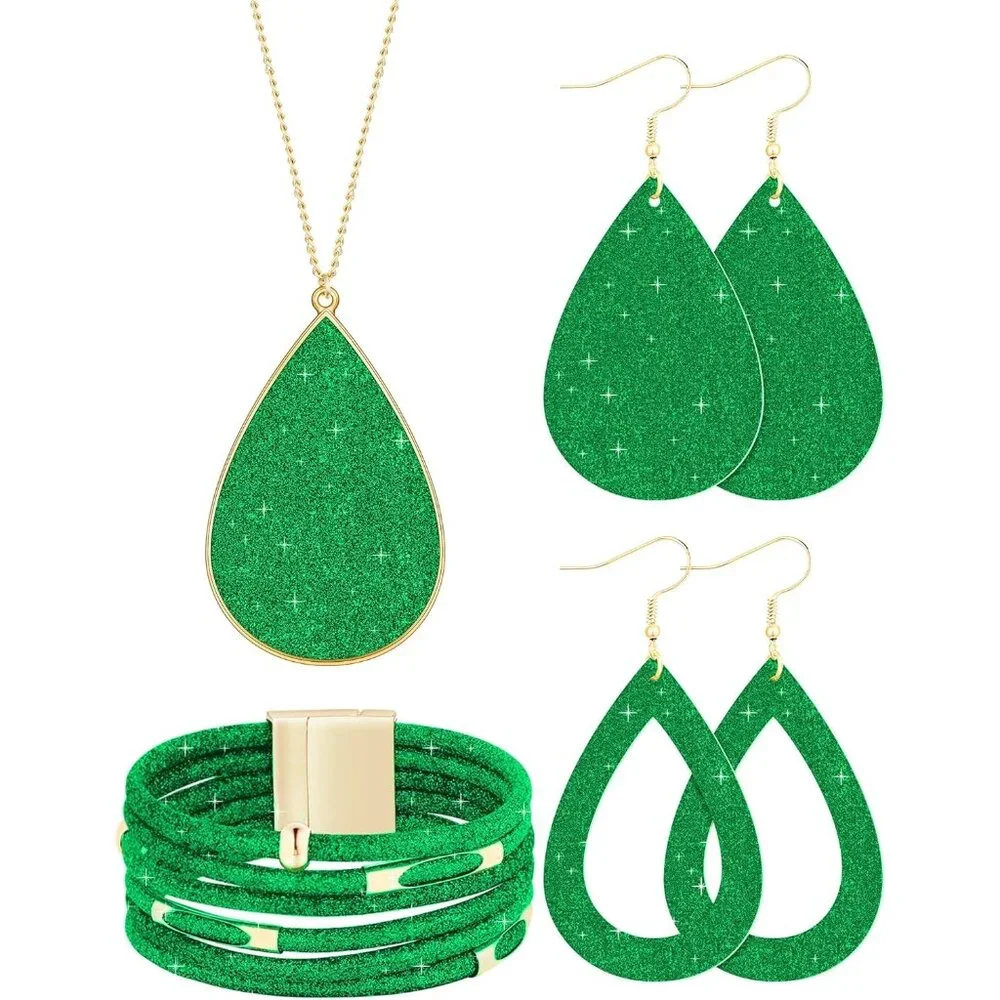 4 Pcs Jewelry Sets for Women Glitter Necklace and Earring Set Multi Layer Bracel